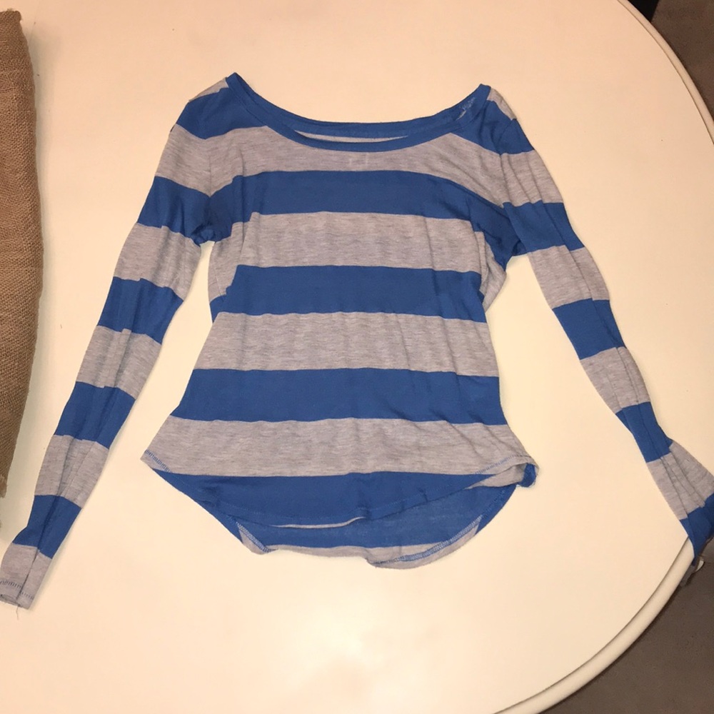 Blue and grey striped top